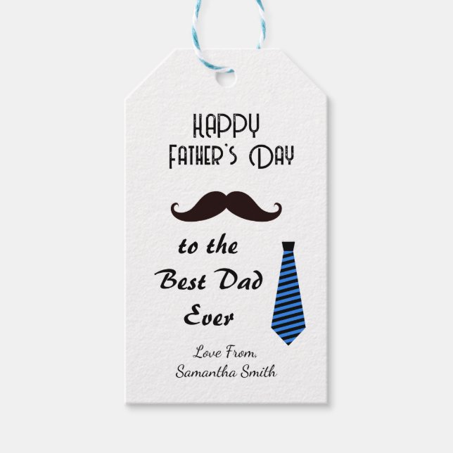 Glad fars dag Bästa pappa någonsin Mustasch slips Presentetikett (Framsidan)