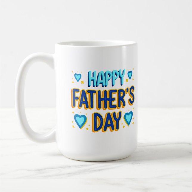 Glad fars dag Blå & Guld Hjärt Typography Kaffemugg (Vänster)