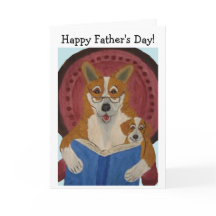 Glad fars dag Corgi som läser för valp