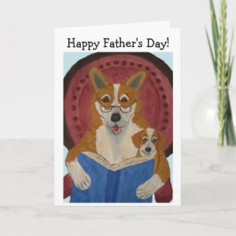 Glad fars dag Corgi som läser för valp Kort