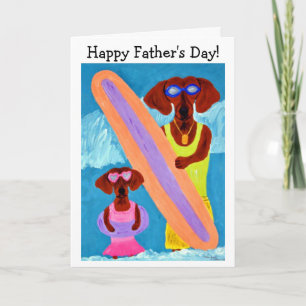 Glad fars dag Dachshund Surfar med valp Kort