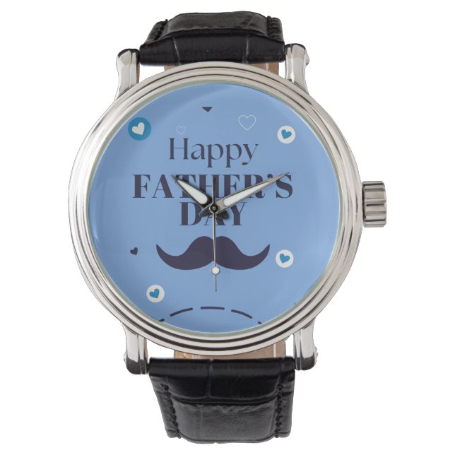Glad fars dag – Design med mustasch och hjärta Armbandsur (Framsida)