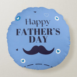 Glad fars dag – Design med mustasch och hjärta Rund Kudde