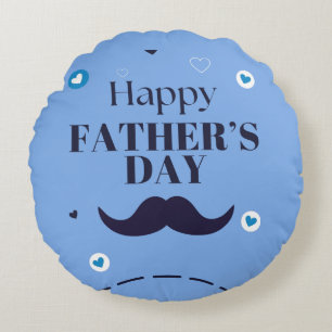 Glad fars dag – Design med mustasch och hjärta Rund Kudde