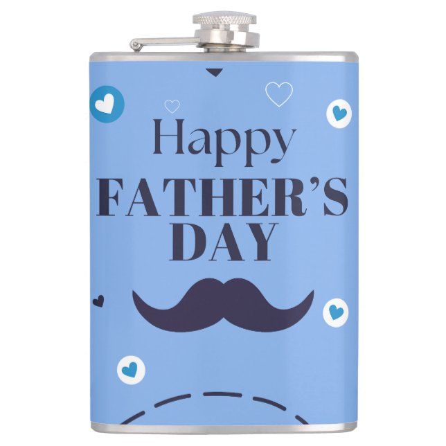 Glad fars dag – Design med mustasch och hjärtan Fickplunta (Framsidan)