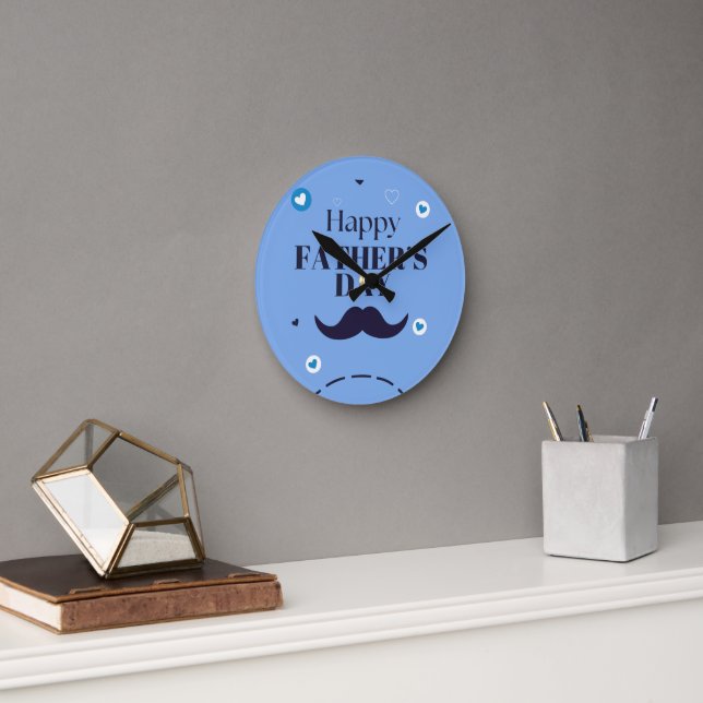 Glad fars dag – Design med mustasch och hjärtan Rund Klocka (Kontor)