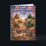 Glad fars dag, episk sci-fi fjärde juli kort<br><div class="desc">Fira 4:e juli med en explosiv mängd patriotisk humor på detta högoktan-kort som visar Petro och gurkmixen stående under den amerikanska flaggan omgiven av fyrverkerier,  stridsflygplan och söta valpar och kattungar med dess fyndiga titel och dramatiska slagscen blir firandet det ultimata högtidskortet för patriotiska spelare och djurälskare</div>