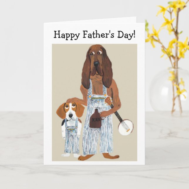 Glad fars dag Moonshiner Hound och Beagle valp Kort (Gul blomma)