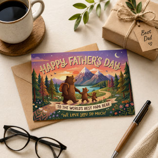 Glad fars dag Pappa Björn Camping Berg Kärlek Vykort