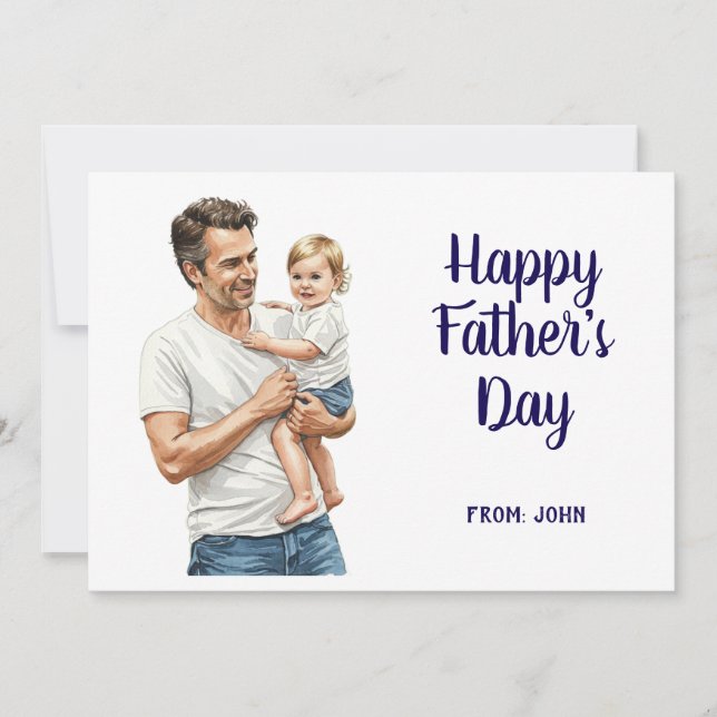 Glad fars dag Pappa som håller bebis Julkort (Framsida)