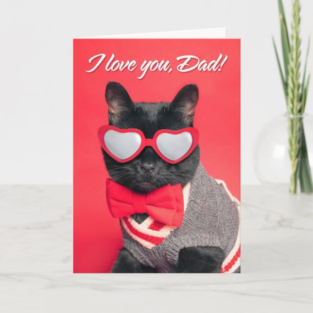 Glad fars dag Pappa Svart Katt i värme solglasögon Helgkort (Framsida)