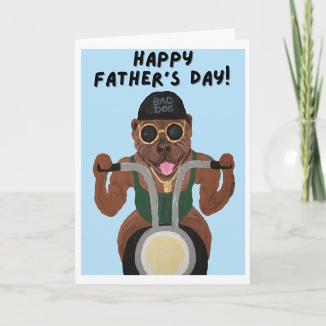 Glad fars dag Pit Bull motorcyklist Kort (Framsida)