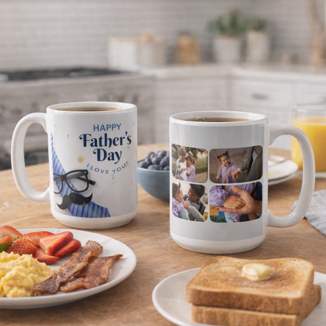 Glad fars dag – slips, mustasch och minnen kaffemugg (Happy Father’s Day – Tie, Mustache & Memories Coffee Mug)