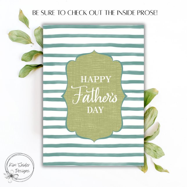 Glad fars dag Teal Stripe Script-kort Kort (Skapare uppladdad)