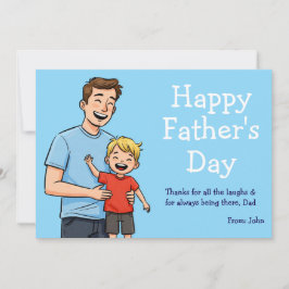 Glad fars dag Tecknad pappa och son Blå Julkort