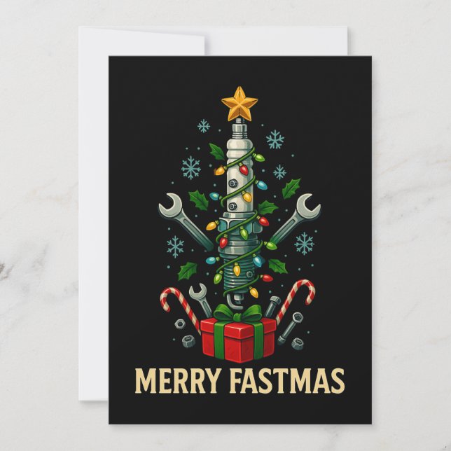 Glad Fastmas Tändstift Jul Gran Mekniker  Julkort (Framsida)