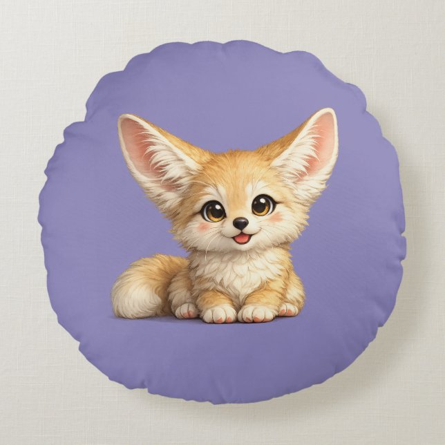 Glad Fennec-räv Söt Positiv Design Rund Kudde (Framsidan)
