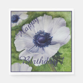Glad festfirande vita anemoneblommor pappersservett