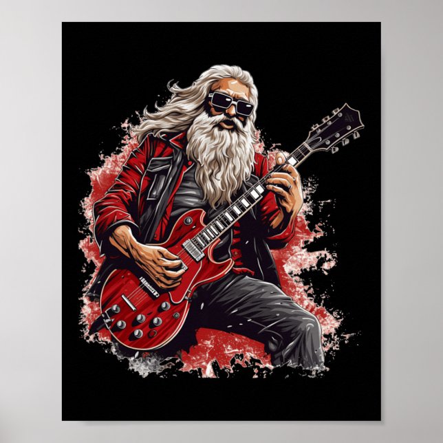 Glad Festlig Säsong För Motorcykel Tomte Och Gitar Poster (Framsidan)