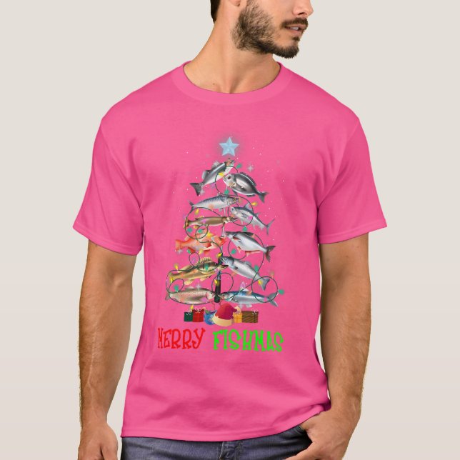 Glad Fishjul Roliga Julgransljus Fisk F T Shirt (Framsida)