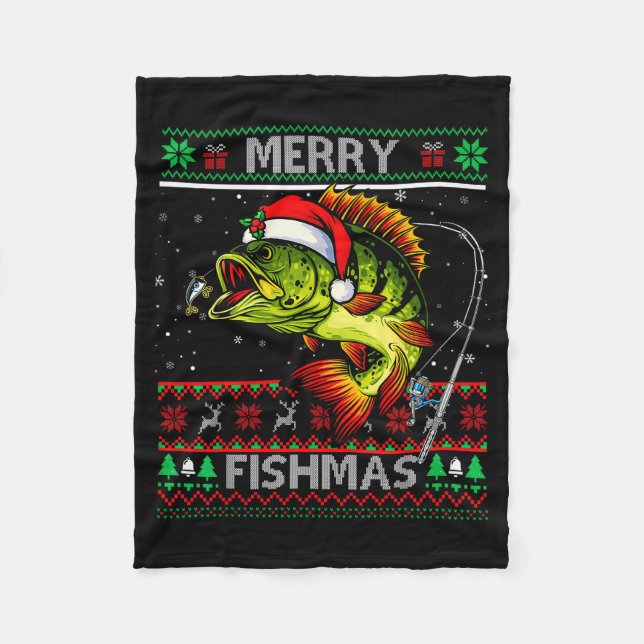 Glad Fishmas B Fisk Fiske Jul Ful Jul  Fleecefilt (Framsidan)
