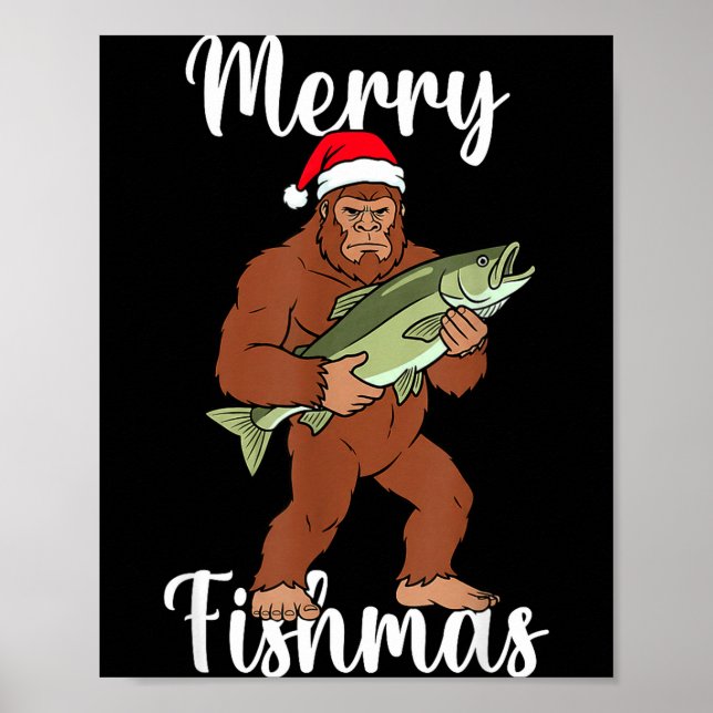 Glad Fishmas Bigfoot Fiske Rolig Sasquatch Tomte Poster (Framsidan)