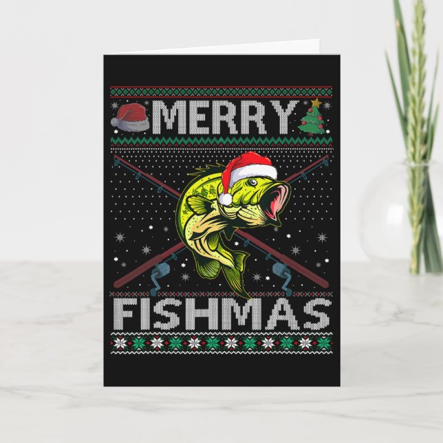 Glad Fishmas Byss Fisk Fiske Jul Ful Sweatshirt Kort (Framsida)