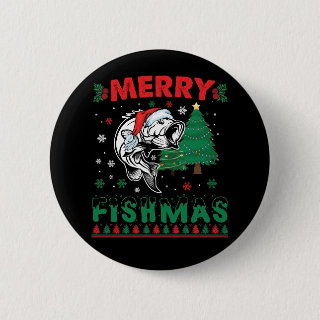 Glad Fishmas Fisk Fiskande Pappa Fiskare Jul Knapp (Framsida)