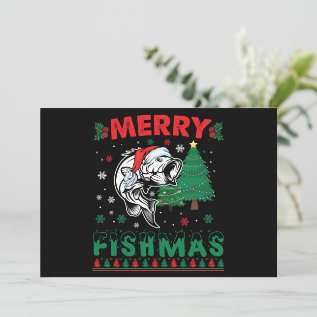 Glad Fishmas Fisk Fiske Pappa Fiskare Jul Inbjudningar (Stående Fram)