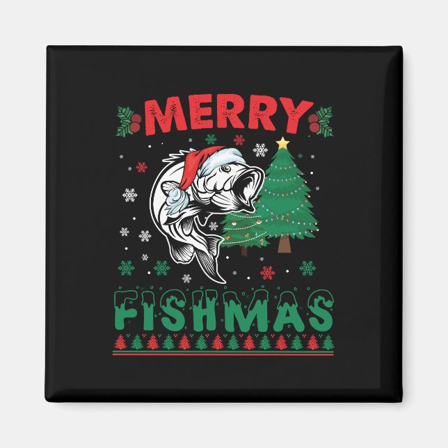 Glad Fishmas Fisk Fiske Pappa Fiskare Jul Magnet (Framsidan)