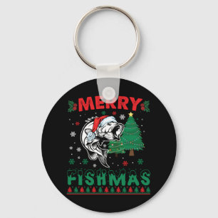 Glad Fishmas Fisk Fiske Pappa Fiskare Jul Nyckelring