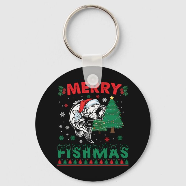 Glad Fishmas Fisk Fiske Pappa Fiskare Jul Nyckelring (Framsida)