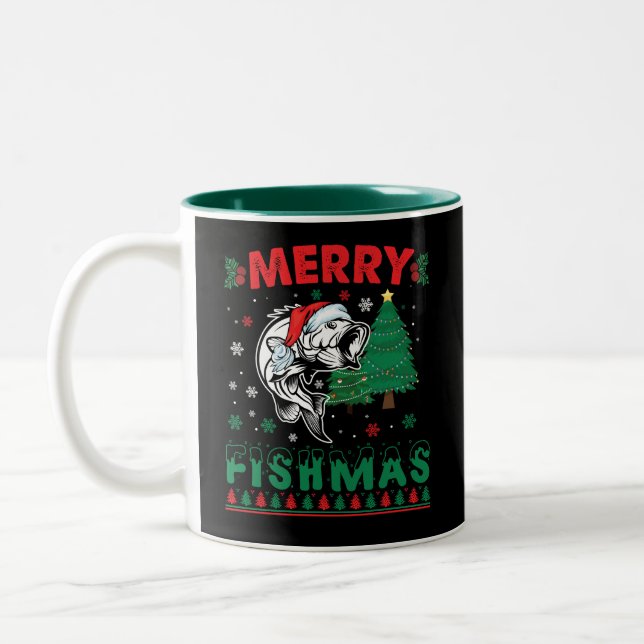 Glad Fishmas Fisk Fiske Pappa Fiskare Jul Två-Tonad Mugg (Vänster)