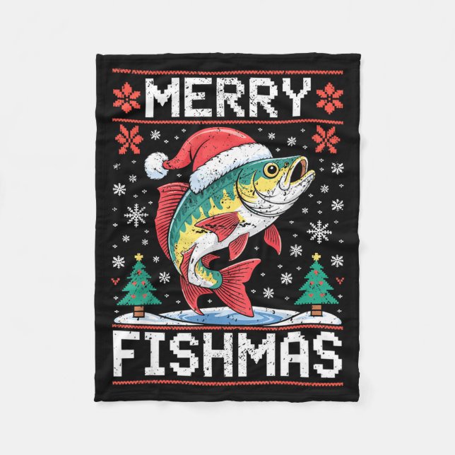 Glad Fishmas Fula Jultröja Fisk Fan Fleecefilt (Framsidan)