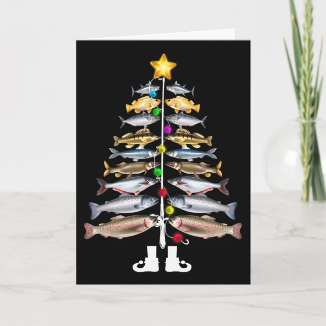 Glad Fishmas julgran Roligt fiske  Kort (Framsida)