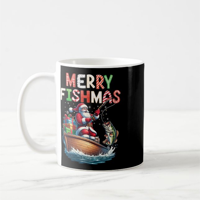 Glad Fishmas Jultomten Fiskentusiaster Rolig Fiska Kaffemugg (Vänster)