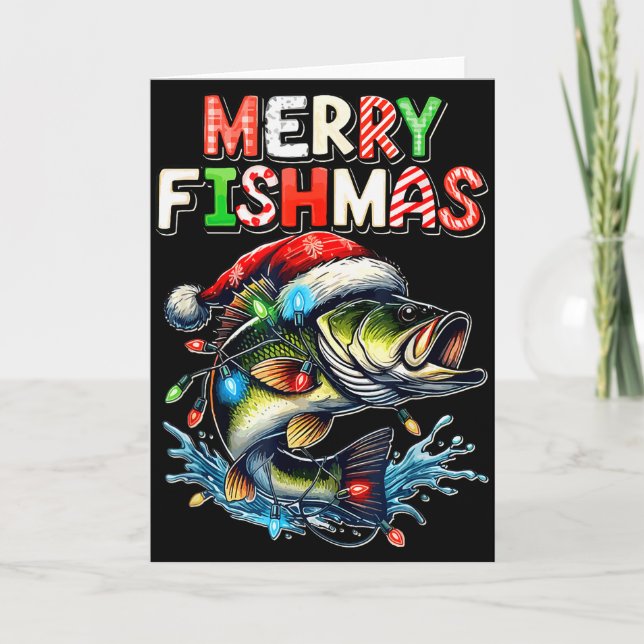 Glad Fishmas Jultomten Fiskentusiaster Rolig Fiska Kort (Framsida)