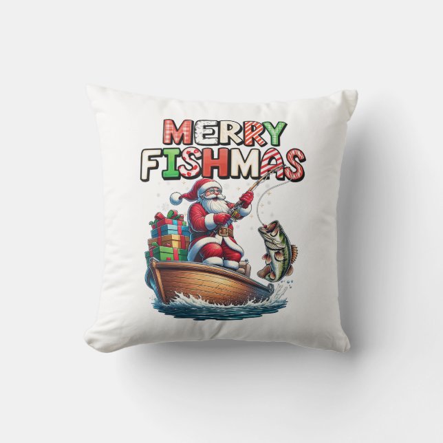 Glad Fishmas Jultomten Fiskentusiaster Rolig Fiska Kudde (Framsida)