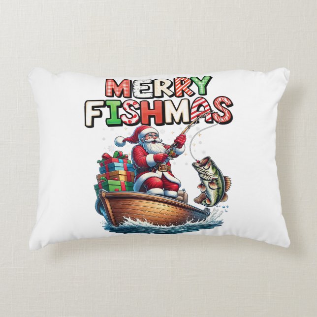 Glad Fishmas Jultomten Fiskentusiaster Rolig Fiska Prydnadskudde (Framsidan)