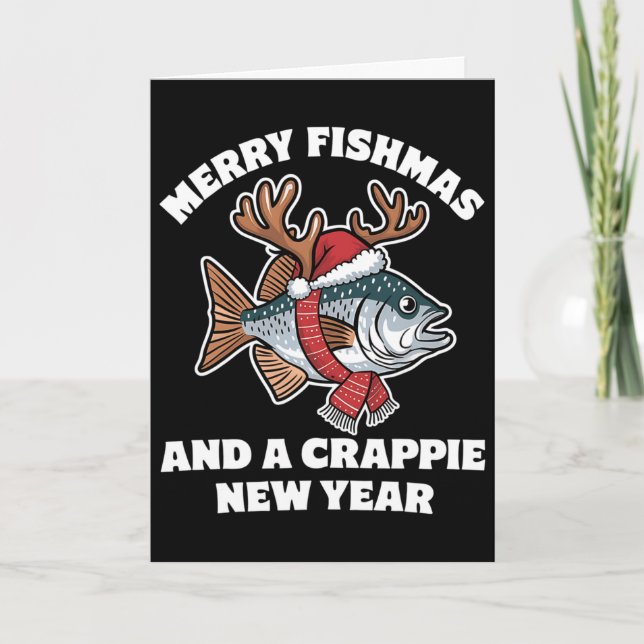 Glad Fishmas Och Ett Crappie Nytt År Fiske Puns  Kort (Framsida)