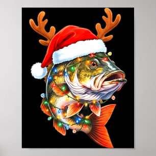 Glad Fishmas Rolig B Fiske Jul Santa Hatt Poster