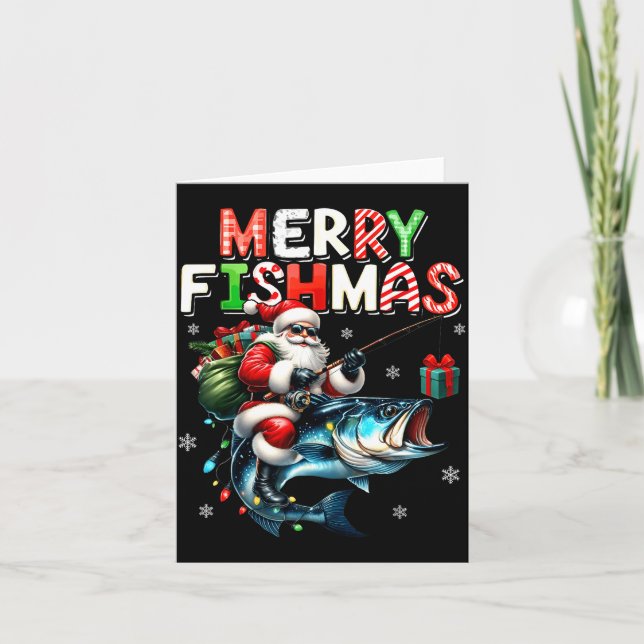 Glad Fishmas Tomte Fiskentusiaster Rolig Fiskare Kort (Framsida)