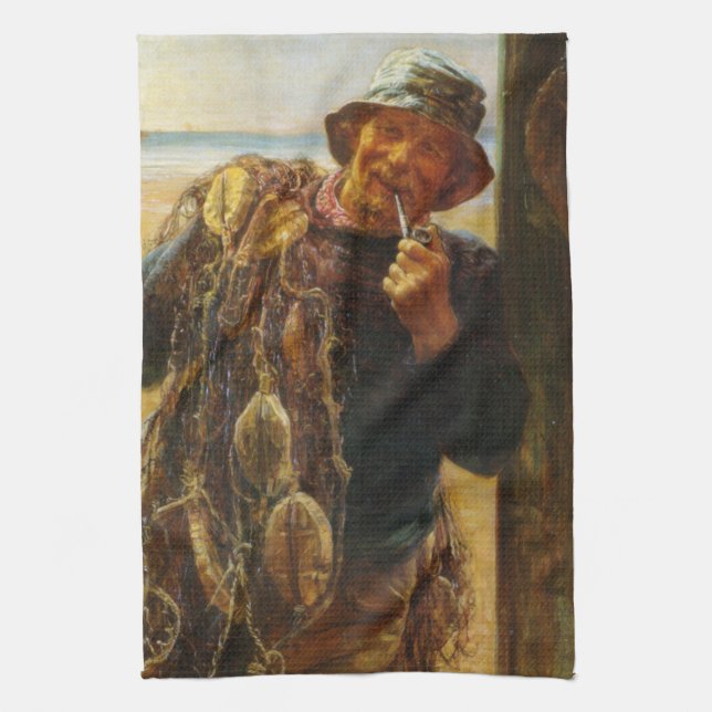 Glad Fiskare (av Frederick Morgan) Kökshandduk (Vertikal)