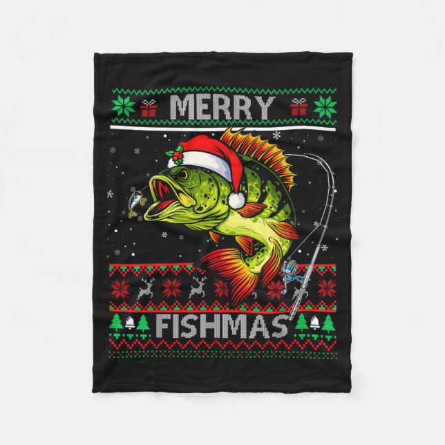 Glad fiskjul B Fiske Jul Fuljul  Fleecefilt (Framsidan)