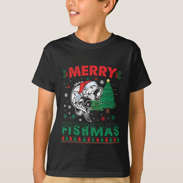 Glad fiskjul fisk fiske pappa fiskare jul t shirt (Framsida)