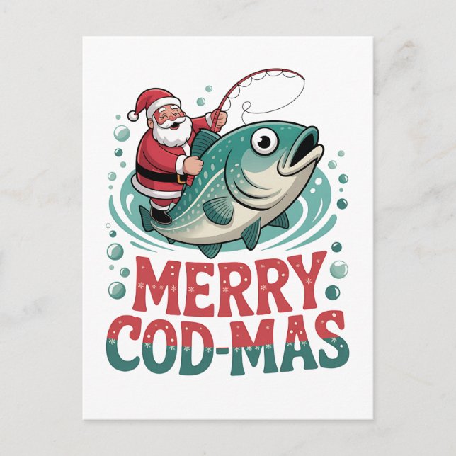 Glad fiskjul fiske jul Santa Claus Xmas  Inbjudan Vykort (Framsida)
