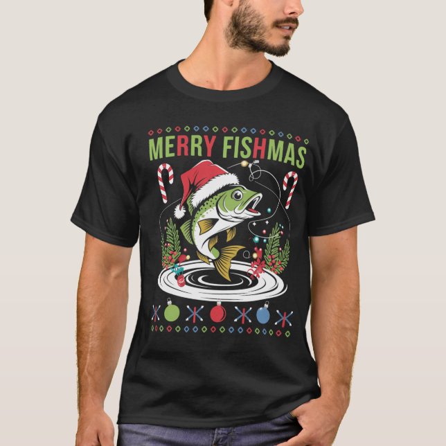 Glad fiskjul fiske jul t shirt (Framsida)
