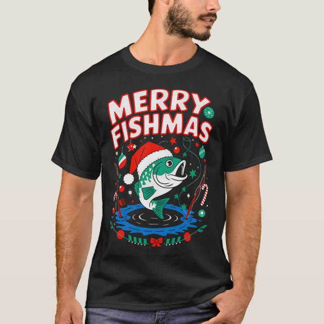 Glad fiskjul fiske jul t shirt (Framsida)