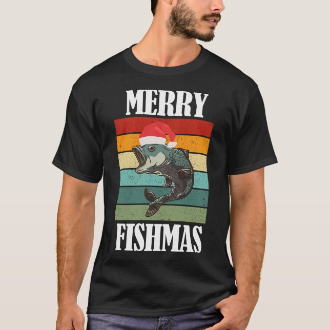 Glad fiskjul rolig fiskare jul t shirt (Framsida)