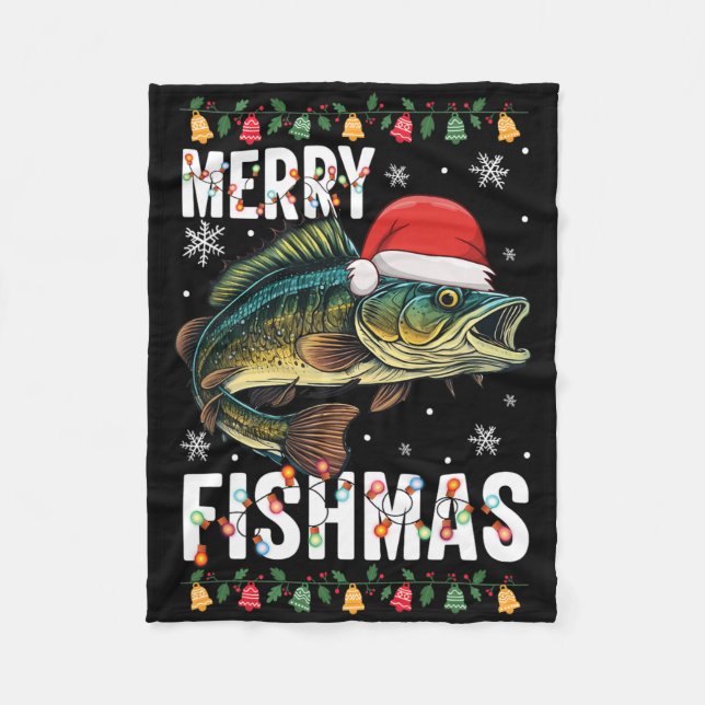 Glad fiskjul rolig fiske jul pyjamas fiske fleecefilt (Framsidan)